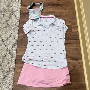 Scales White and Pink Polo Shirt and Skorts. Also cute visor!